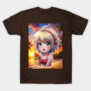 Anime Girl in Summer Beach T-Shirt